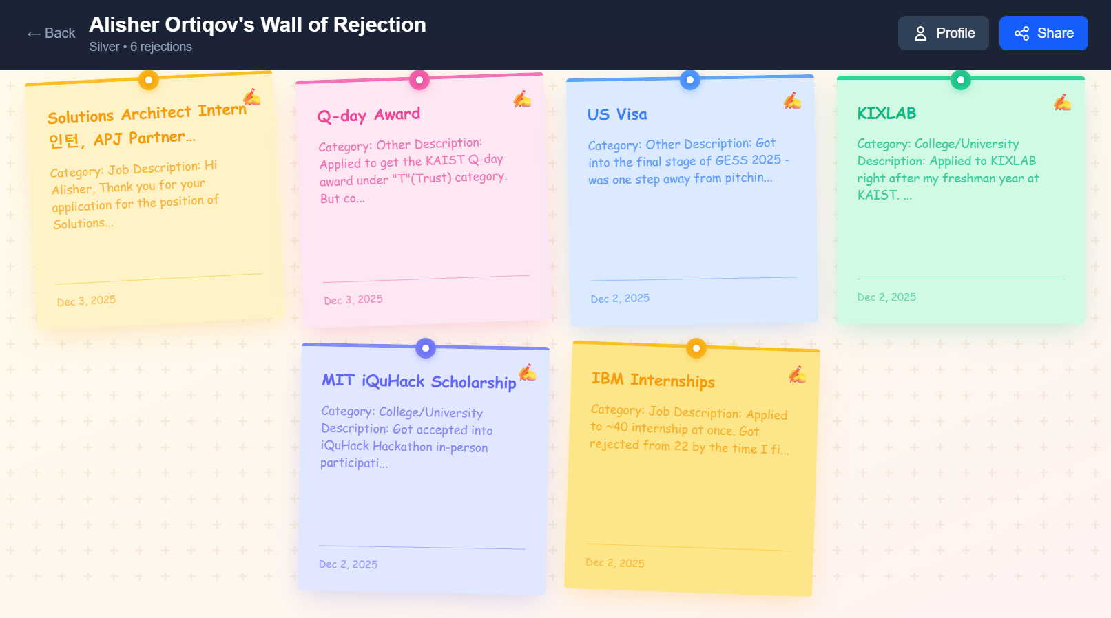 Wall of Rejections